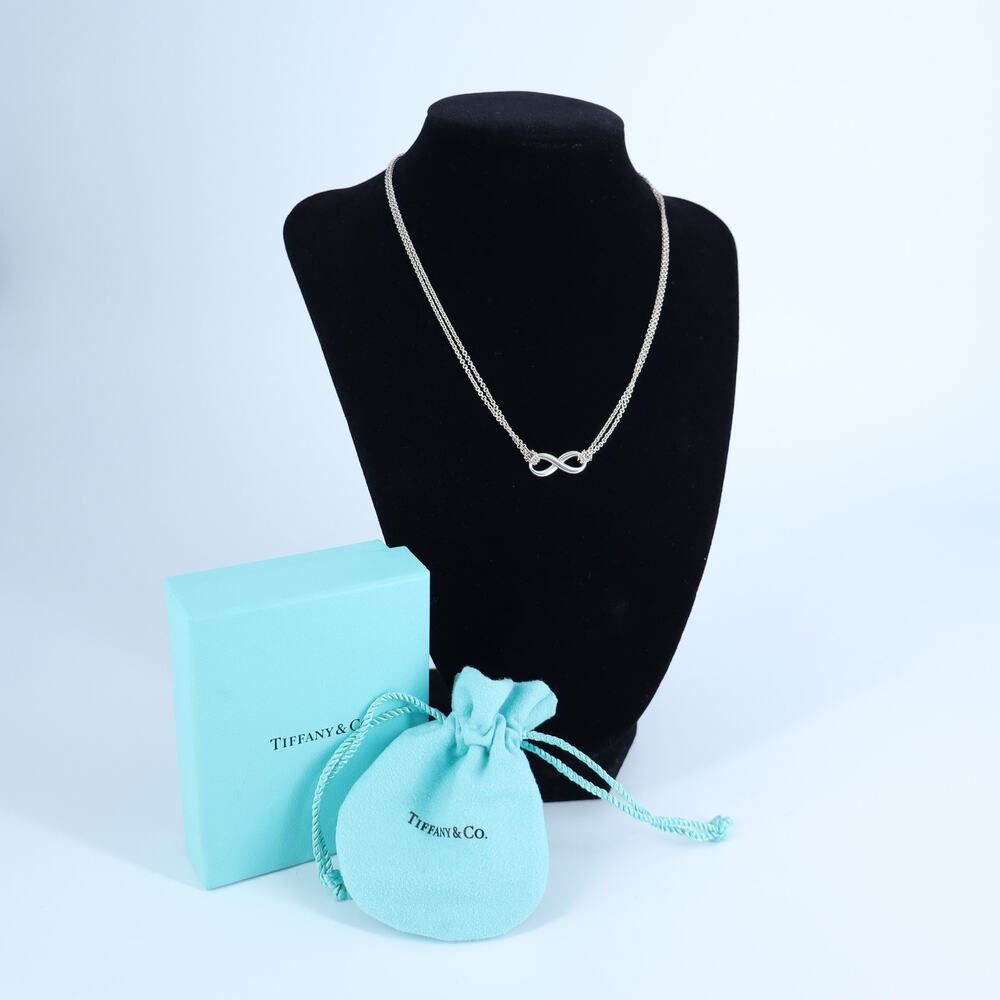 Tiffany & Co. Infinity Double Chain Pendant Necklace NIB Sterling Silver 16.25"
